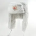 White plush ushanka hat with gold emblem, thick fleece winter warm ear protection trapper cap - White + Double-Headed Eagle Badge
