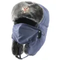 Thickened windproof winter trapper hat with detachable face mask and Russian eagle emblem. - Royal Blue with Double-Headed Eagle Badge