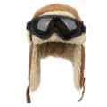 Unisex braune Bombermuetze mit Skibrille, verstaerkte Ohrenklappen winddichte Wintermuetze. - Einheitsgröße / Khaki mit Goggles