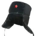 Black winter ushanka hat with red star, thick plush cold-proof bomber hat for outdoor riding - Black Fabric with Black Fur + Red Star Badge