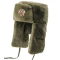 Military Green Faux Fur Ushanka Hat With Russian Soviet Badge Winter Warm Earflap Cap - Military Green + Double-Headed Eagle Badge