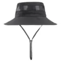 Black outdoor bucket hat with breathable mesh and wide brim sun protection for summer. - Black