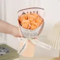 Bouquet de rosas de jabon naranja regalo para San Valentin cumpleaños flores romanticas - Ramo de 7 Rosas / Con Luces y Bolsa Ventana / Champán