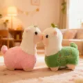 Cute couple alpaca plush toys in cozy home setting, soft stuffed animal gift detail view. - Musical Lamb / 21cm