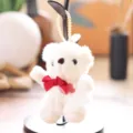 Cute white plush teddy bear keychain with red bow, soft stuffed animal bag charm for keys. - White / 13cm