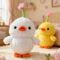 Cute plush duck toy with a flower sprout on head, soft stuffed animal doll for desk decor and gifts. - Flowered Chick / 21cm