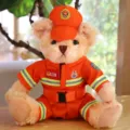 Cute firefighter plush bear toy wearing uniform and cap, soft stuffed animal gift for kids. - Orange Firefighter Bear / 25cm
