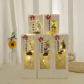 Valentine's day preserved rose bouquet gift bag with LED lights and holiday greeting tags for girlfriend - Card Note Available