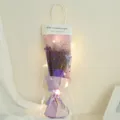 Purple dried flower bouquet with LED fairy lights in clear gift bag, romantic holiday gift style - Baby's Breath + 1 Rose [Purple] with Light Gift Bag