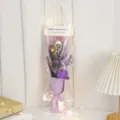 Valentine gift rabbit doll dried flower bouquet with light in transparent bag for girl - Gypsophila Bunny Purple Rose with LED Light and Gift Bag