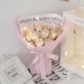 Detailed view of pink soap rose bouquet with fairy lights, romantic gift scene for lovers. - Gypsophila + 11 Roses [Girly Pink] with Light Gift Bag