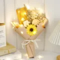 Handmade soap rose sunflower bouquet with LED fairy lights, romantic gift for Valentine's Day. - Baby's Breath + 3 Flowers Bouquet Gift Bag with Light / Sunflower