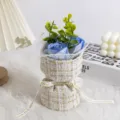 Mini tweed soap rose bouquet gift for valentine day, romantic artificial flower home decor. - Ice Blue
