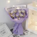 Purple soap rose bouquet with fairy lights and gift box, perfect romantic gift for women. - Gypsophila + 11 Roses [Lilac Purple] with Light Gift Bag
