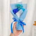 Mini blue rose and baby's breath artificial flower bouquet for Valentine's Day gifts. - Height approx 16cm / Sapphire Blue