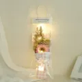 Bagged dried flower bouquet gift with LED lights and cute pink sunflower for romantic lovers. - Pink Plaid + Pink Sunflower [with Light Gift Bag]