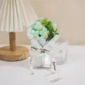 Handmade knitted mini flower bouquet detail, cute green crochet floral gift for Valentine's Day. - Fruit Green