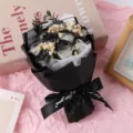 Mini black and white rose bouquet preserved flowers gift for valentines day interior detail - Black Knight