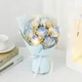 Blue soap rose bouquet with baby's breath, romantic gift for Valentine's Day, birthday and anniversary. - 7 Roses With Lights / Ice Blue