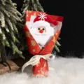 Christmas Santa plush toy bouquet festive gift decoration with red wrapping paper and ribbon. - Santa Red Bouquet