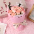 Mini soap rose flower bouquet pink wrapping ribbon romantic gift home decor detail shot - Girl Pink