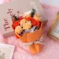 Mini soap rose flower bouquet detail, romantic artificial gift for Valentine's Day decor. - Champagne Orange