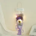 Sunflower and gypsophila dried flower bouquet gift bag with LED string lights, romantic present. - Baby's Breath + 1 Sunflower + Purple Rose [with Light Gift Bag]