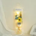 Detailed view of LED lighted dried sunflower and baby's breath gift bag for romantic gifts. - Baby's Breath + 1 Sunflower + Champagne Rose [with Light Gift Bag]