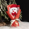 Christmas plush snowman flower bouquet with red wrapping paper and decorative ribbon gift. - Snowman Red Bouquet
