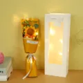 Handmade knitted crochet sunflower bouquet with gift bag and string lights for sweet gift. - 3 Pcs with Lights Window Bag / Sunflower