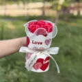 Handmade soap rose flower gift box in cylindrical design with romantic love heart prints. - Big Red