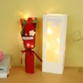 Handcrafted crochet rose flower bouquet with warm string lights and elegant white gift bag. - 3 Pcs with Lights Window Bag / Red Rose