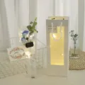 Blue rose bouquet with gift bag and LED string lights romantic gift for lover and friends - 3 Roses Crushed Ice Blue with Light Window Bag