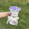 Artificial soap rose flower bouquet gift box with ribbon for Valentine Day romantic present - Lilac Purple