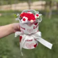 Handmade knitted crochet flower bouquet gift for Valentine's Day and romantic home decor. - 6-Flower Bouquet / Red Rose