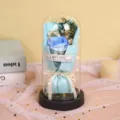 Glass dome preserved rose soap flower bouquet with led lights for romantic gifts - Ice Blue