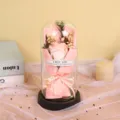 Detailed view of eternal soap rose in glass dome with led lights romantic gift for lovers. - Baby Pink