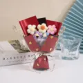 Mini knitted crochet flower bouquet cute handmade yarn floral gift for Valentine Day home decor - Bright Red