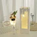 Valentine's Day LED glowing artificial rose bouquet gift set with paper bag and vase. - 3 Roses Cappuccino with Light Window Bag