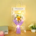 Handmade crochet sunflower bouquet gift bag with fairy lights, perfect for Valentine's Day. - 5 Pcs with Lights Gift Bag / Purple Sunflower