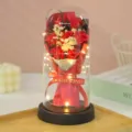 Glass dome eternal rose soap flower bouquet with LED string lights romantic gift for lover - Acrylic Cover + Gift Box / Lighted 7 Roses [Bright Red]
