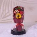 Glass dome artificial rose sunflower bouquet with LED fairy lights for home decor gift - Bright Red