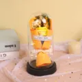 Glass dome eternal rose bouquet detail, romantic LED light string gift for lovers and friends. - Lemon Yellow