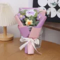 Handmade crochet flower bouquet knitted rose gift for Valentine's Day home decor aesthetic. - Purple Rose