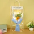 Handmade crochet sunflower bouquet gift in clear bag with lights, perfect for Valentine's Day. - 5 Pcs with Lights Gift Bag / Blue Sunflower