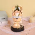 Glass dome eternal soap rose flower gift with LED light for home decor and romantic festival present - Cappuccino