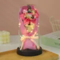 Detailed shot of preserved soap rose bouquet in glass dome with fairy lights for romantic gift. - Lighted 7 Roses [Princess Pink]