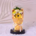 Glass dome eternal rose sunflower bouquet LED light gift for Valentine's Day birthday. - Lemon Yellow