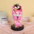 Glass Dome Preserved Rose Soap Flower with LED Light Romantic Valentine Gift Home - Princess Pink