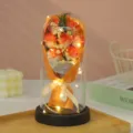 Eternal soap rose flower bouquet in glass dome with led fairy lights for romantic gifts. - Lighted 7 Roses [Sunset Orange]